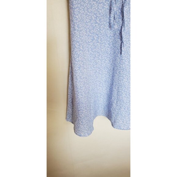 Blue Floral Dress Size S Back Zip Cottage Core Puffed Short Sleeve Off Shoulders - Picture 12 of 16
